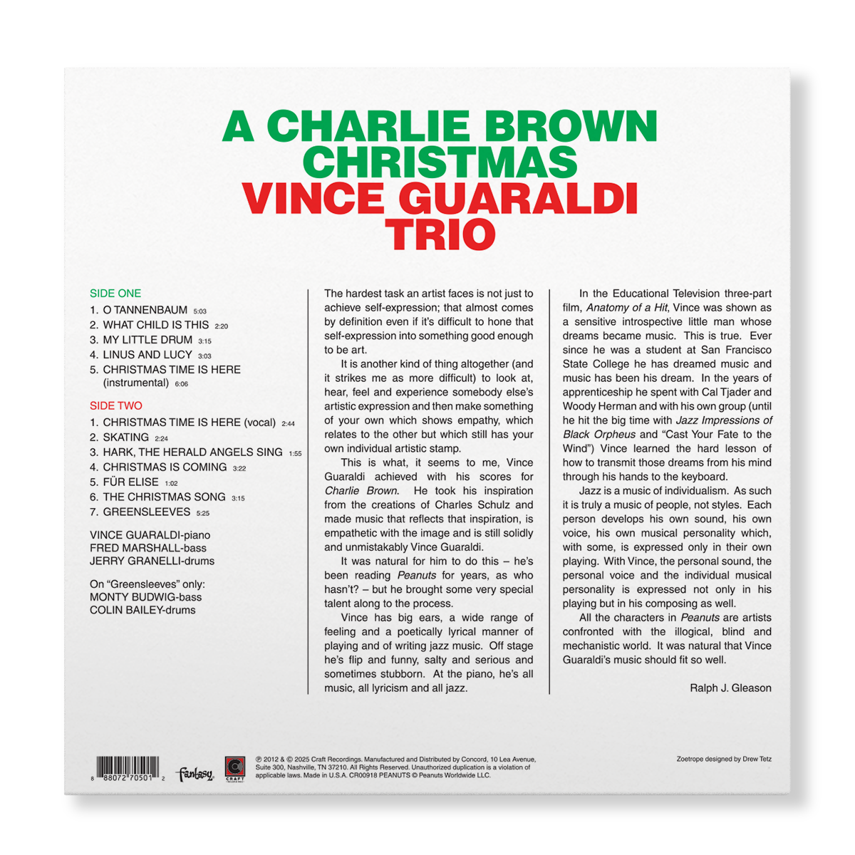 Vince Guaraldi: A Charlie Brown Christmas Vinyl LP (Zoetrope)